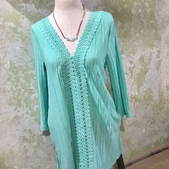 Catalina lace turquoise Women’s blouse size medium - Picture 1 of 6